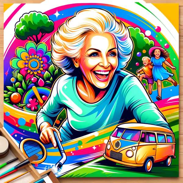 Nanny Faye engaging in one of her adventurous activities, symbolizing her vibrant and energetic character.